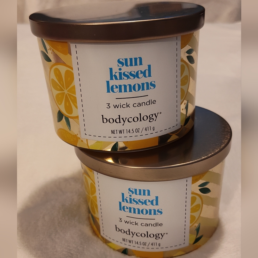 NEW! 2 Bodycology Sun-Kissed Lemons 3 Wick Candles